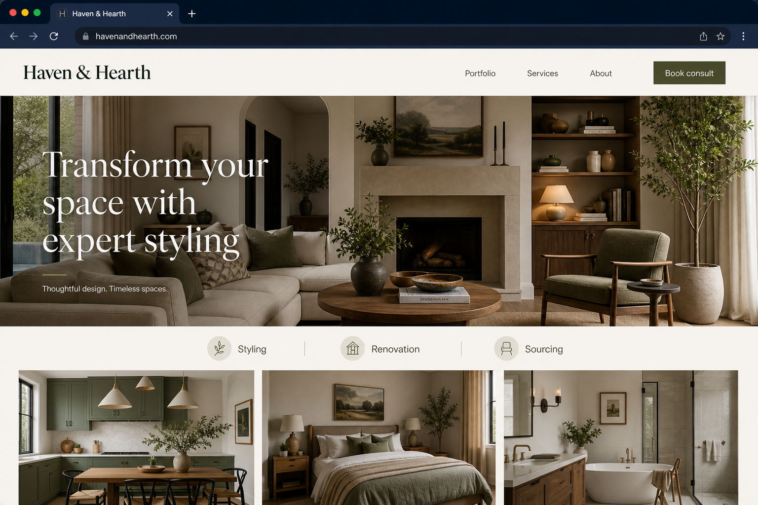 Haven & Hearth home decor and styling landing page